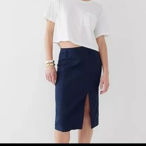 J Crew Stretch linen-blend midi pencil skirt Size 18 Navy